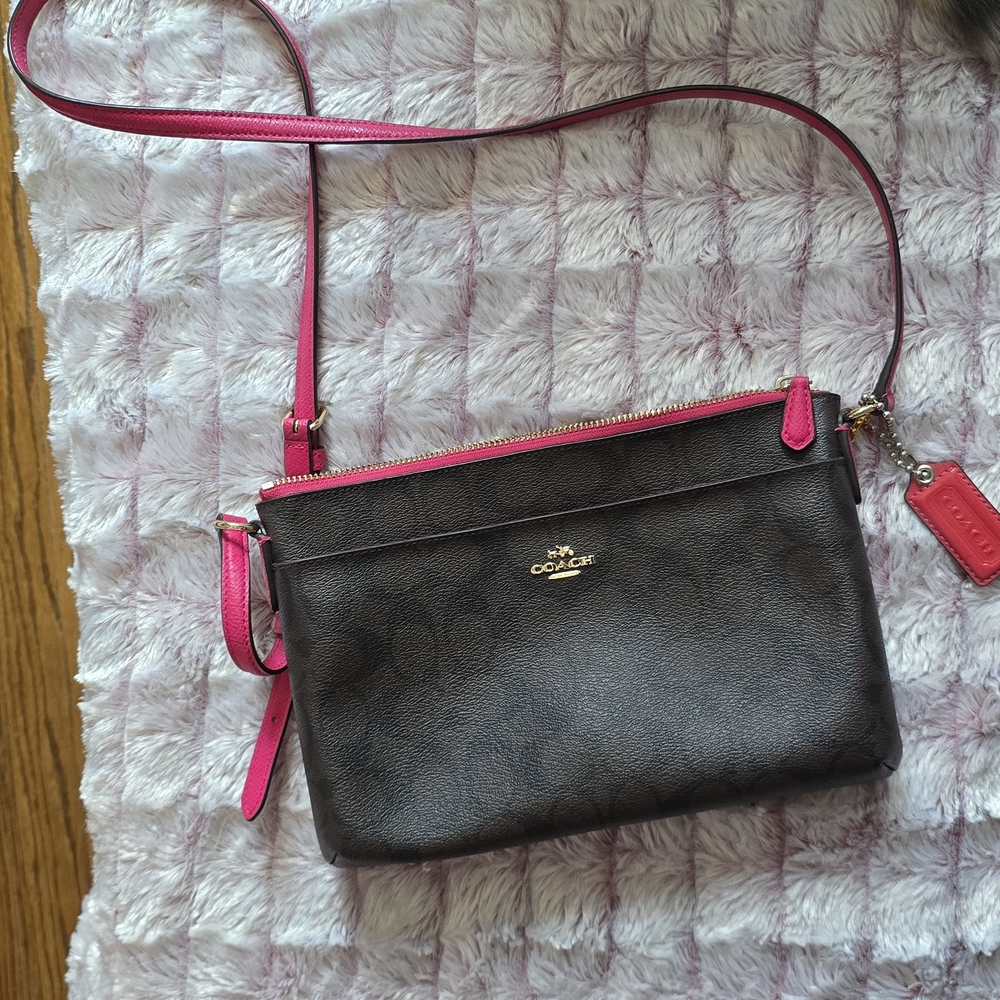 Coach Dark Brown and Bright Pink Crossbody Bag